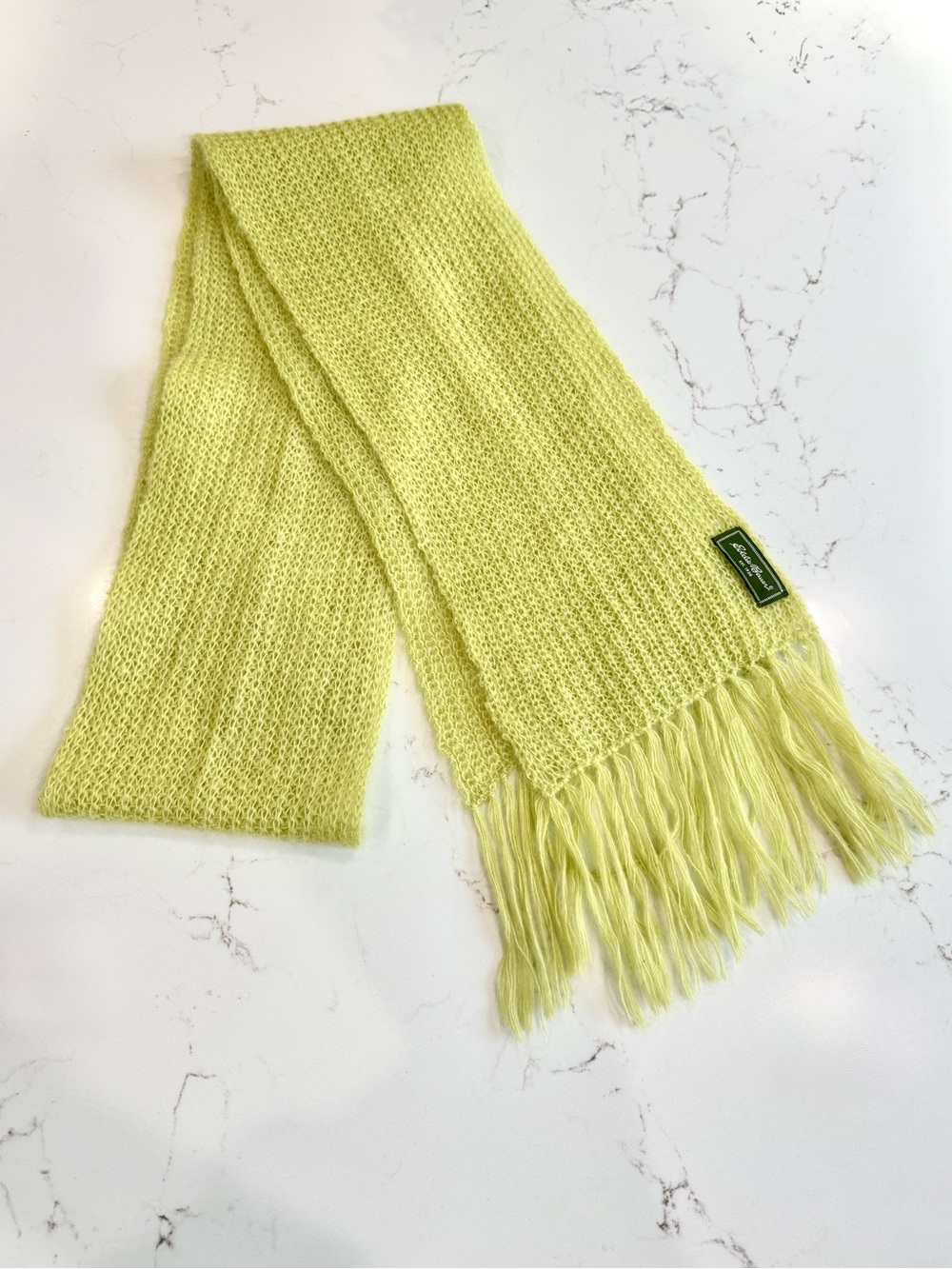 Eddie Bauer Vintage Pale Lime Knit Fringe Scarf NWOT